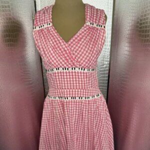 John Kristiansen Pink Gingham Plaid Smocked Costume Dress With Piano Keys Accent